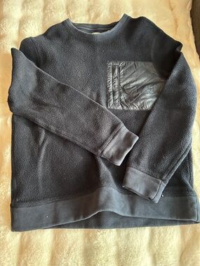 Billy Reid Navy L Crewneck Sweatshirt with Quilted Chest Pocket